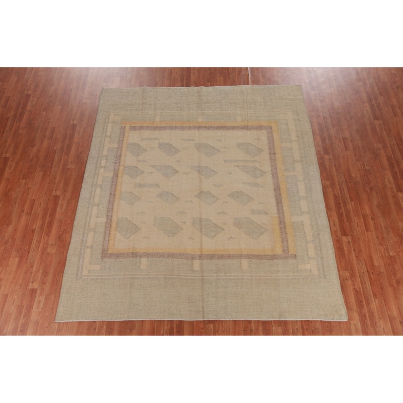 Hand Woven Oriental 100% Jute Carpet Southwestern Modern Peach Kilim Area Rug - 9' 5'' X 8' 4''