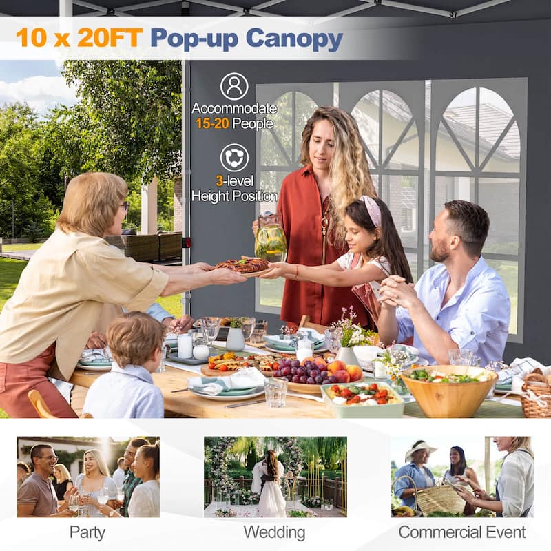 Costway 10 x 20 FT Pop up Canopy Outdoor Canopy Tent with 6 Sidewalls