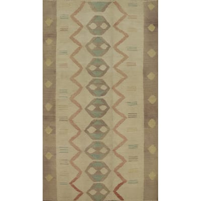 Hand Woven Oriental 100% Wool Carpet Southwestern Tribal Beige & Ivories Kilim Area Rug - 4' 7'' X 3' 1''