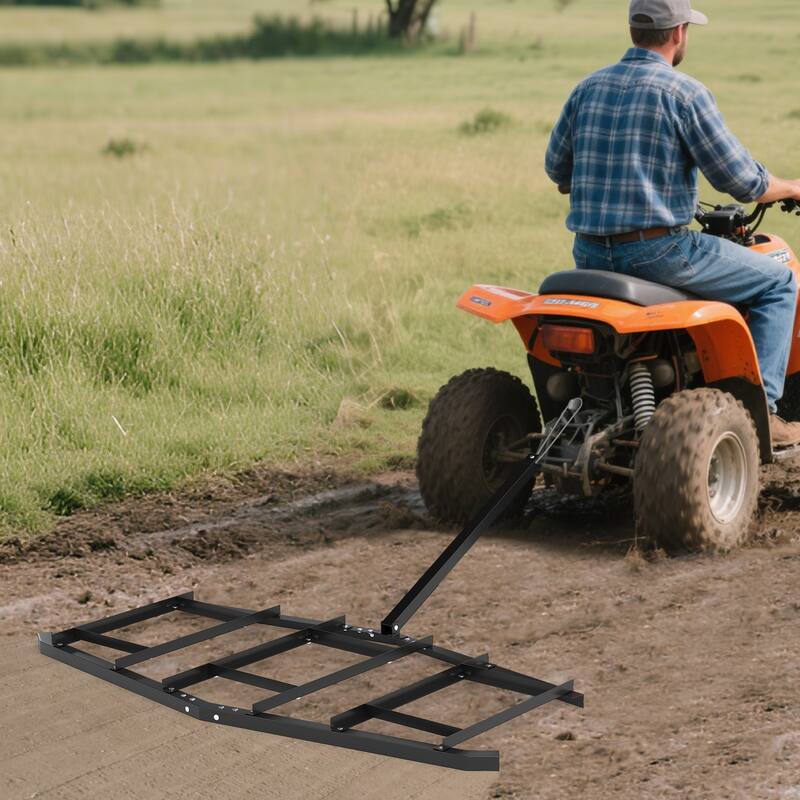 Gymax 84'' Wide Driveway Drag Tow-Behind Leveling Rake w/Reinforced