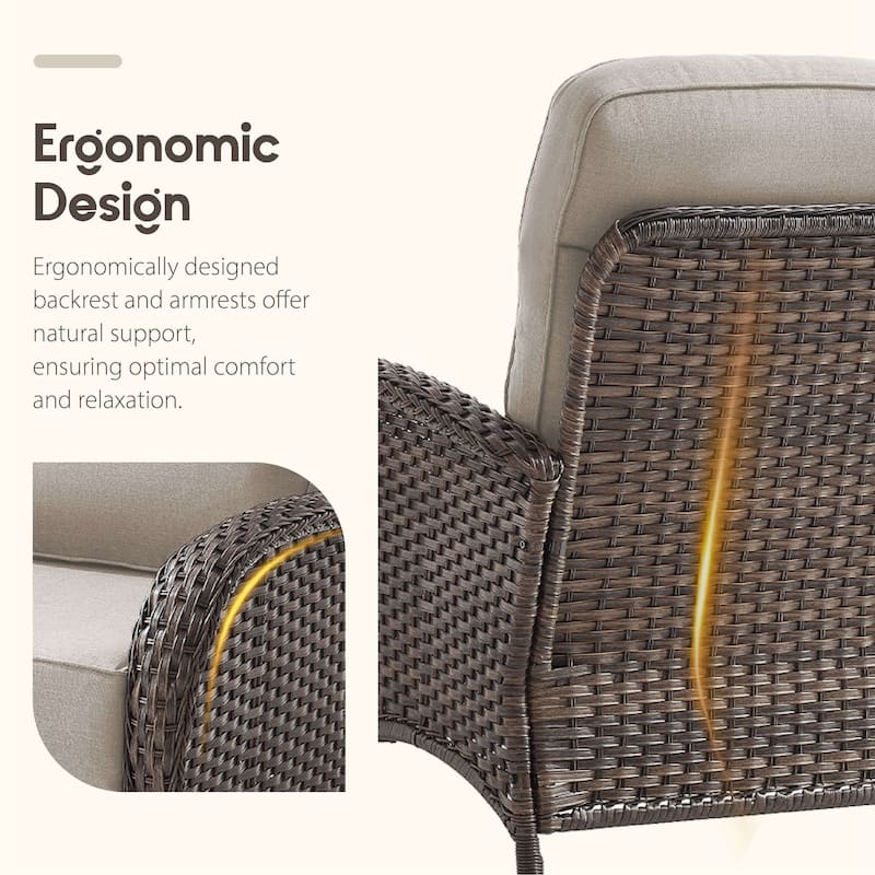 Meyreso 5-Piece Wicker Patio Conversation Set with Swivel Gliders and 6-Inch Thick Olefin Cushions