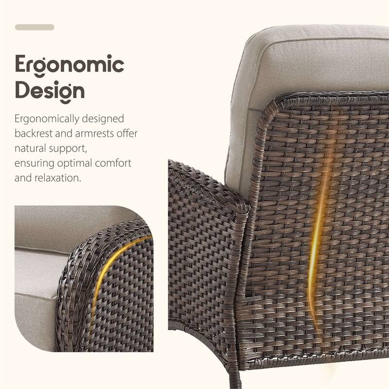 Luna 9-Piece Wicker Patio Conversation Set with Swivel Gliders and 6-Inch Thick Olefin Cushions