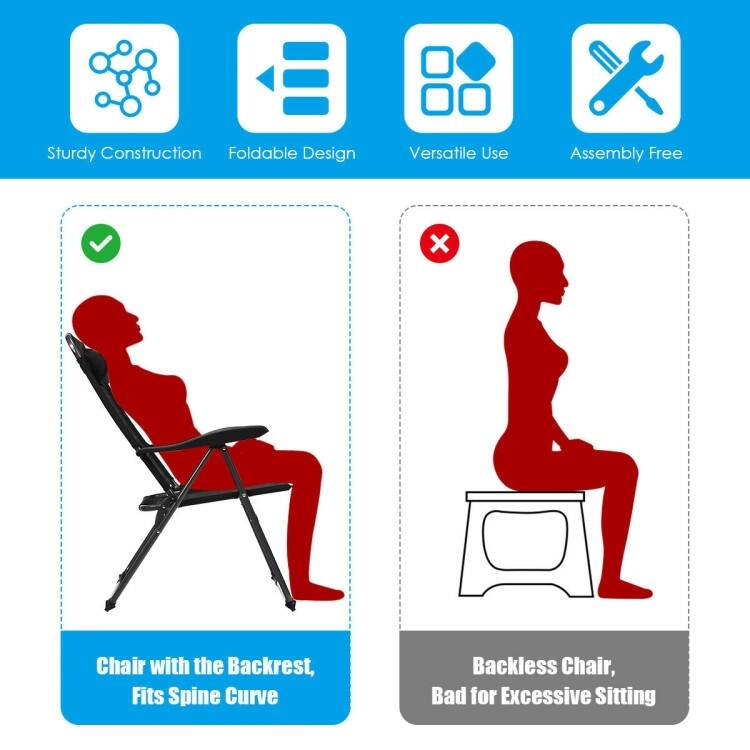 4 Pcs Patio Garden Adjustable Reclining Folding Chairs with Headrest - 28" x 23" x 40" (L x W x H)