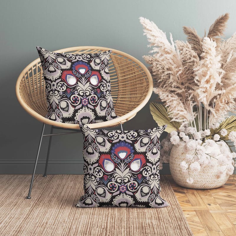 Whimsical Cat Eye Faux Suede Reversible Throw Pillow Black and Cream