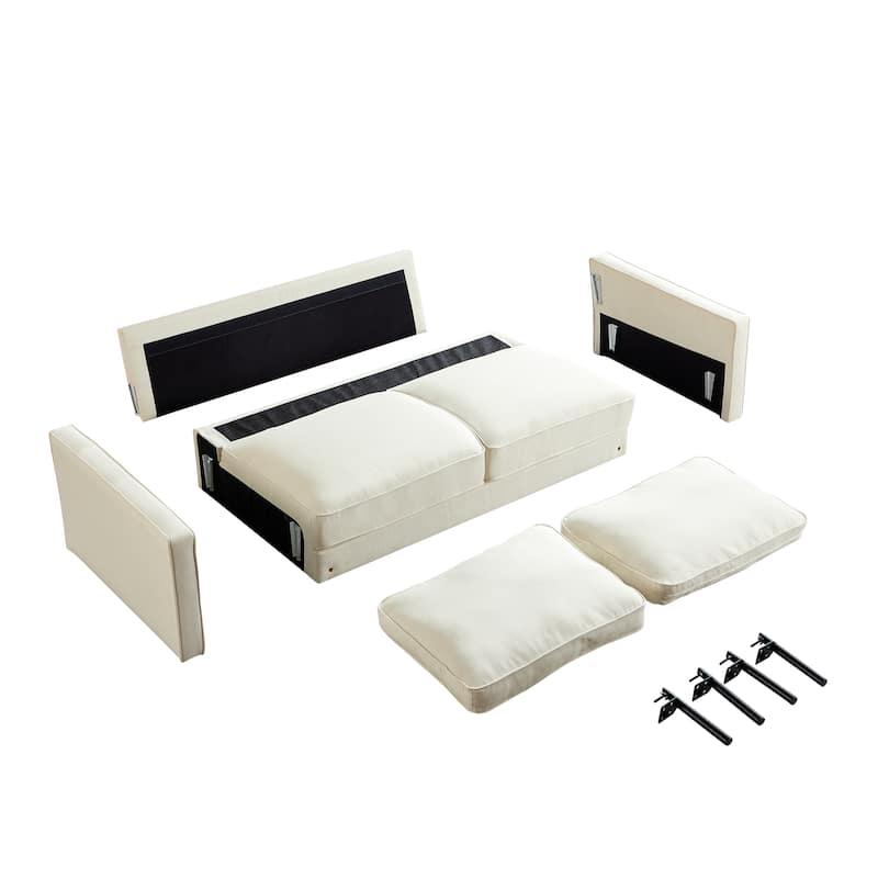Snowhill 57''W Modern Linen Loveseat, 2-Seater, Matte Black Metal Legs