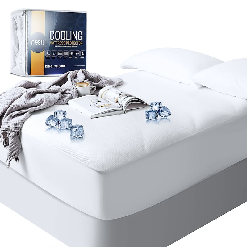 Nestl Extra Deep Pocket Cooling Mattress Protector - Waterproof Tencel Blend 5-Sided Elasticized Fitted Mattress Cover - King