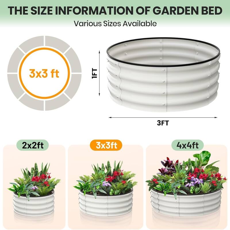 2-Pack 2 x 2 x 1FT Round Galvanized Raised Garden Bed Heavy-Duty Open-Bottom Planter Box off-white