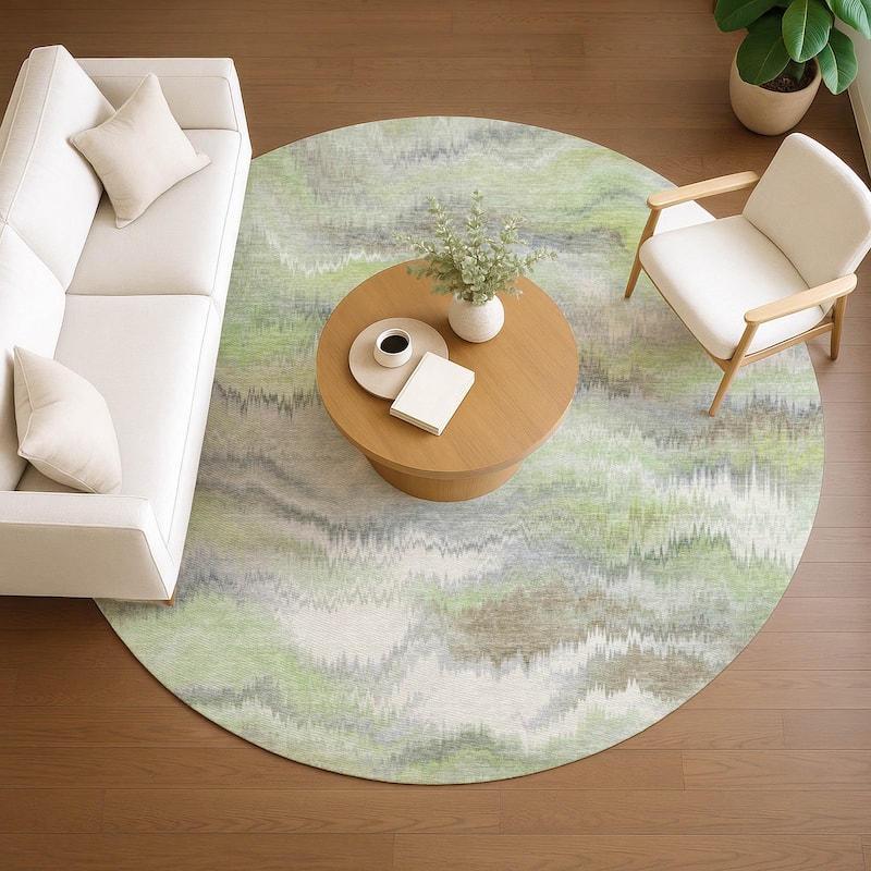 Machine Washable Indoor/ Outdoor Abstract Watercolor Chantille Rug