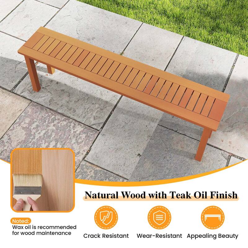 Costway 59" Long Patio Dining Bench with Teak Oil Finish & Slat Seat - See Details