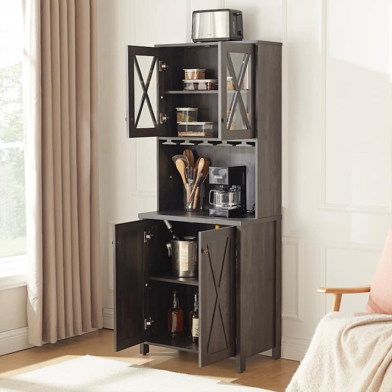 Farmhouse Bar Cabinet Dining Room Kitchen Cabinet with Wine Rack