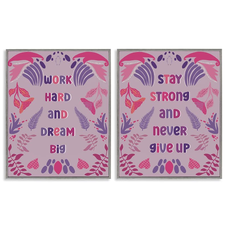 Stupell Purple Motivational Work Hard Framed Giclee Art Design By Julia Fox (Set of 2) - 16 x 20 - Grey