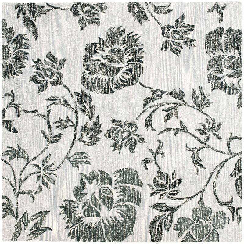 SAFAVIEH Handmade Soho Mallory Floral N.Z. Wool Rug - 6' Square - Grey/Black