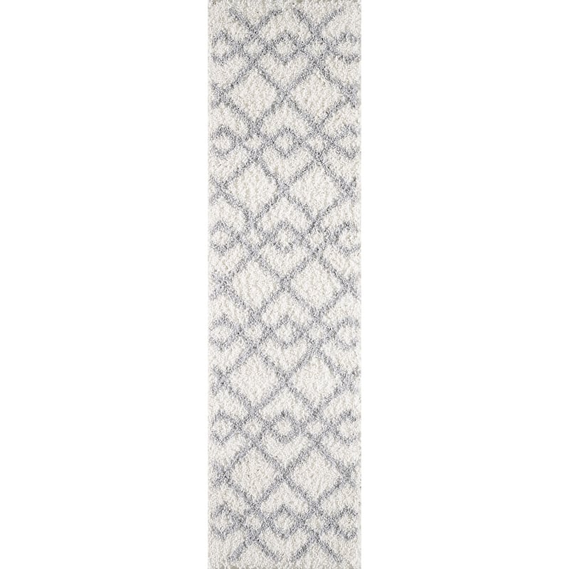 Pax Plush Diamond Trellis Shag Rug - 2'2" x 7'6" Runner - Light Grey
