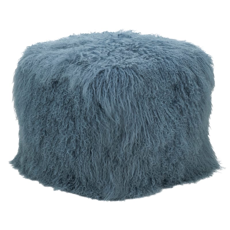 Mongolian Lamb Wool Pouf - Blue-Grey