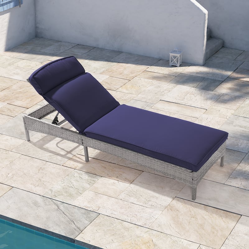 LIVOOSUN Patio Chair Rattan Single Lounge Water-Repellent Cushion - DarkBlue