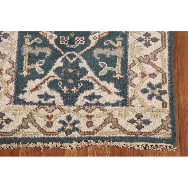 Green & Ivory Oushak Oriental Runner Rug Handmade Wool Carpet - 2'7"x 10'0"