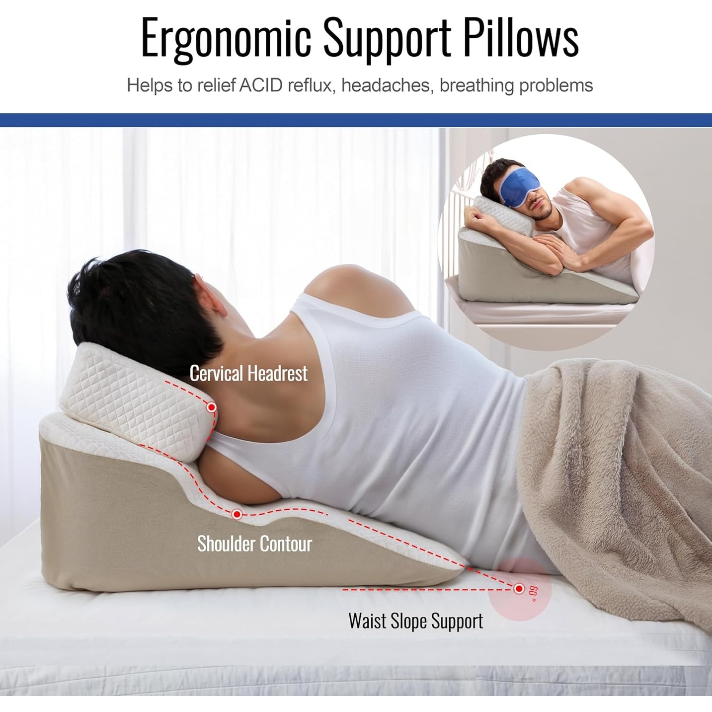 WOWMAX Wedge Pillow Side Sleeper with Arm Hole for Adult Shoulder