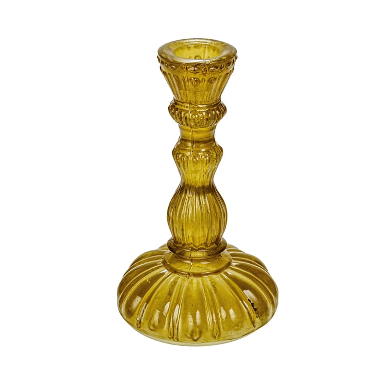Embossed Reclaimed Glass Taper Holder - 3.3"L x 3.3"W x 5.8"H