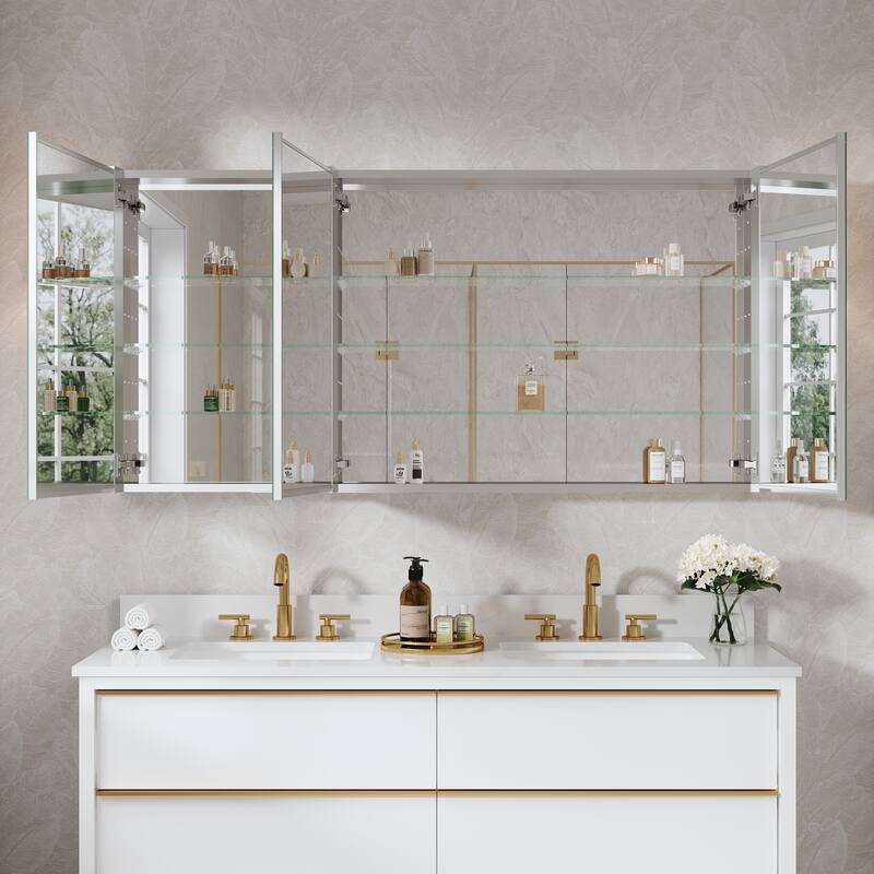 Recessed or Surface Wall Mount Bathroom Medicine Cabinet With Adjustable Glass Shelves