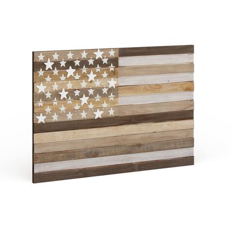 Natural Brown Tones Wood Fir Farmhouse American Flag Wall Décor