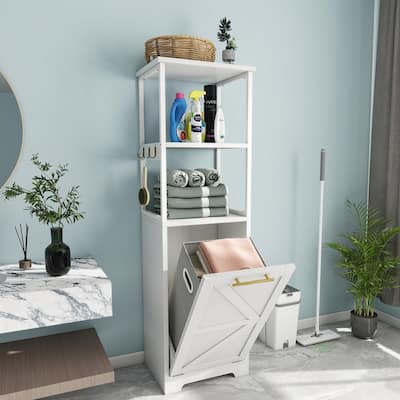 Moasis 53"H 3-Tier Tilt Out Laundry Hamper Bathroom Storage Shelf Cabinet with Basket