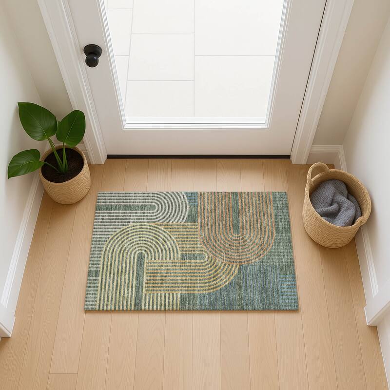 Machine Washable Indoor/ Outdoor Modern Basehor Chantille Rug