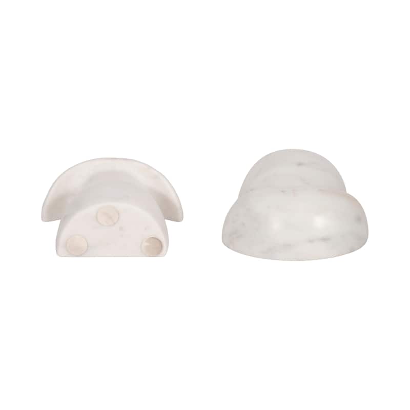 Decorative Marble Mushroom Bookends - Set of 2, 6", White - 6.0"