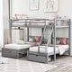 preview thumbnail 1 of 17, Merax Full Over Twin & Twin Bunk Bed, Wood Triple Bunk Bed with Drawers and Guardrails Grey