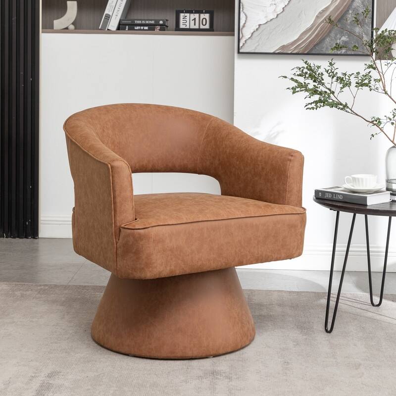 SEYNAR Modern PU Leather 360 Degree Swivel Accent Barrel Chair