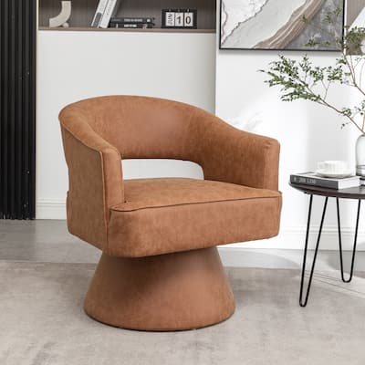 SEYNAR Modern PU Leather 360 Degree Swivel Accent Barrel Chair