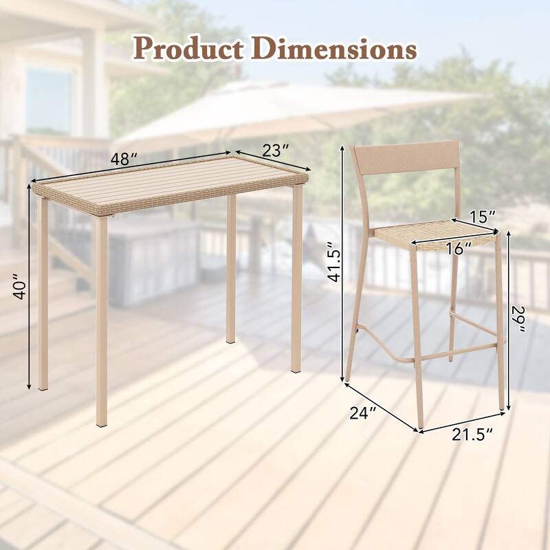 Gymax 3 Pieces Patio Bar Table Set Outdoor Bar Height Table & 2