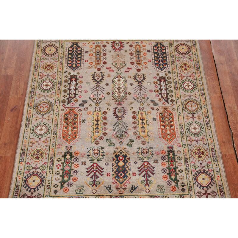 Hand Knotted Oriental 100% Wool Carpet Traditional Geometric Beige & Ivories Kazak Area Rug - 5' 8'' X 4' 0''