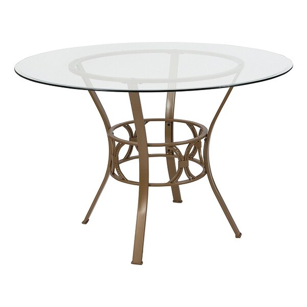 Shop Round 45 Inch Clear Glass Top Dining Table With Matte Gold Metal Frame Free Shipping Today Overstock 30667902