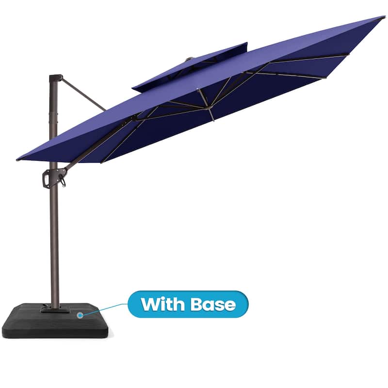 Outdoor Patio 10FT Square Cantilever Umbrella with 4-Piece Fillable Weighted Base