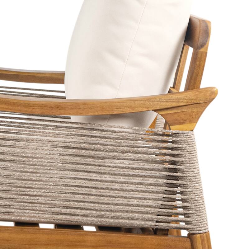 Christopher Knight Home - 4-Piece Patio Conversation Set with Woven Rope Loveseat, Cushions & Acacia Wood Coffee Table