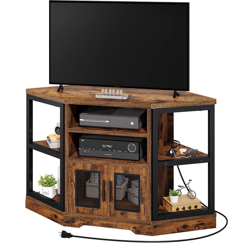 Farmhouse Corner TV Stand Entertainment Center Media Console for TVs up to 55" with Power Outlet
