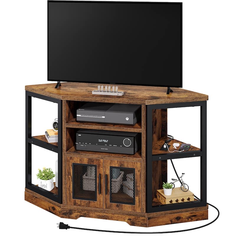 Moasis 47-inch Mesh Door Wood Corner TV Stand and Media Console - Brown