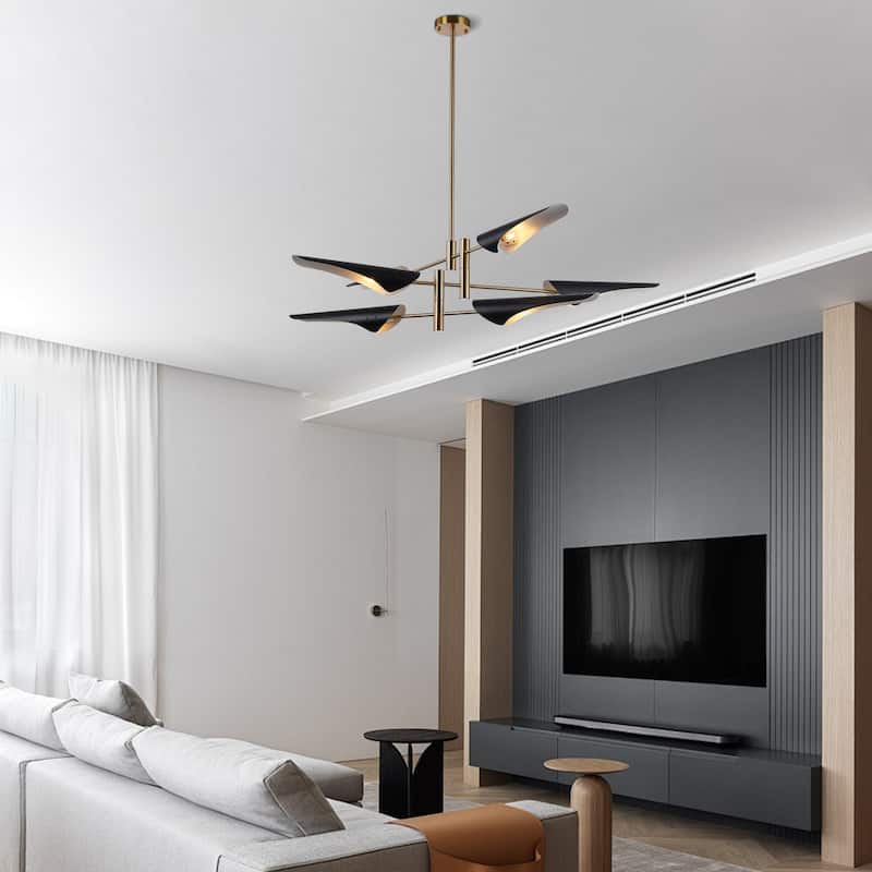 6-Light Modern Industrial Swing Black Sputnik Chandelier - Black/Gold