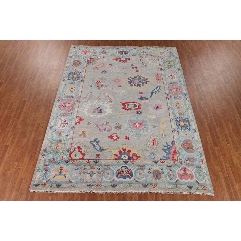 Floral Oushak Oriental Area Rug Handmade Wool Carpet - 8'11" x 11'6"