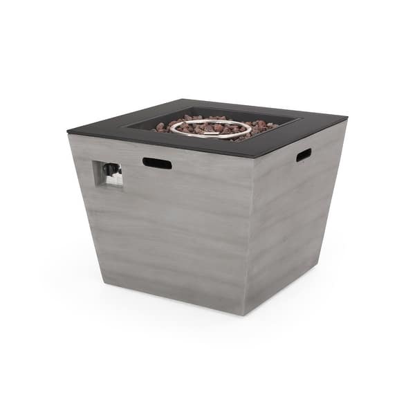 slide 4 of 14, Langton Outdoor Modern 30-Inch Square Fire Pit by Christopher Knight Home - 30.00" W x 30.00" L x 24.00" H Grey/Black