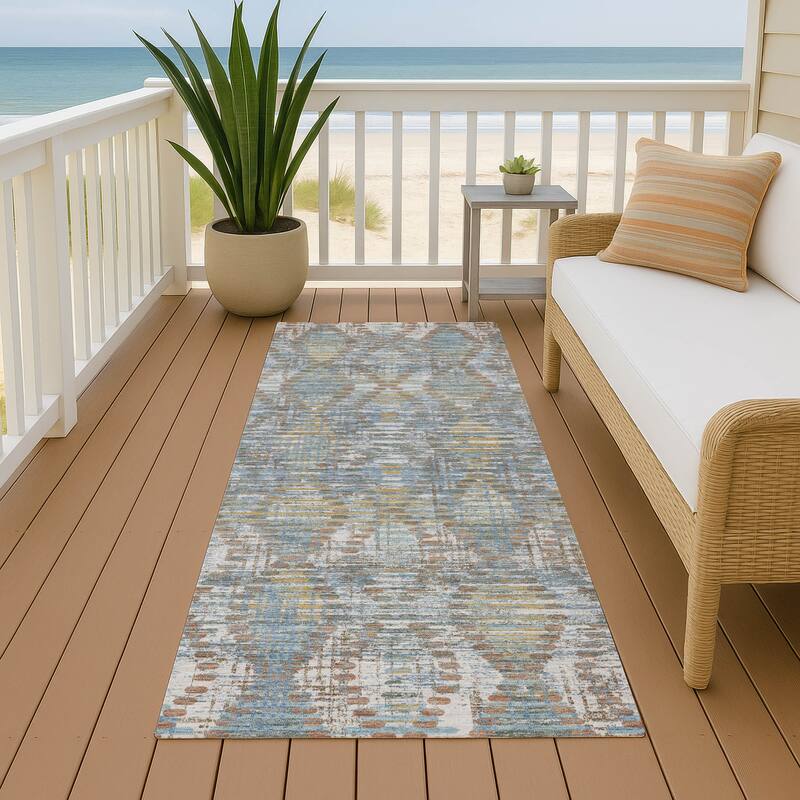 Machine Washable Indoor/ Outdoor Modern Ignacio Chantille Rug - Denim - 2'3" x 7'6"