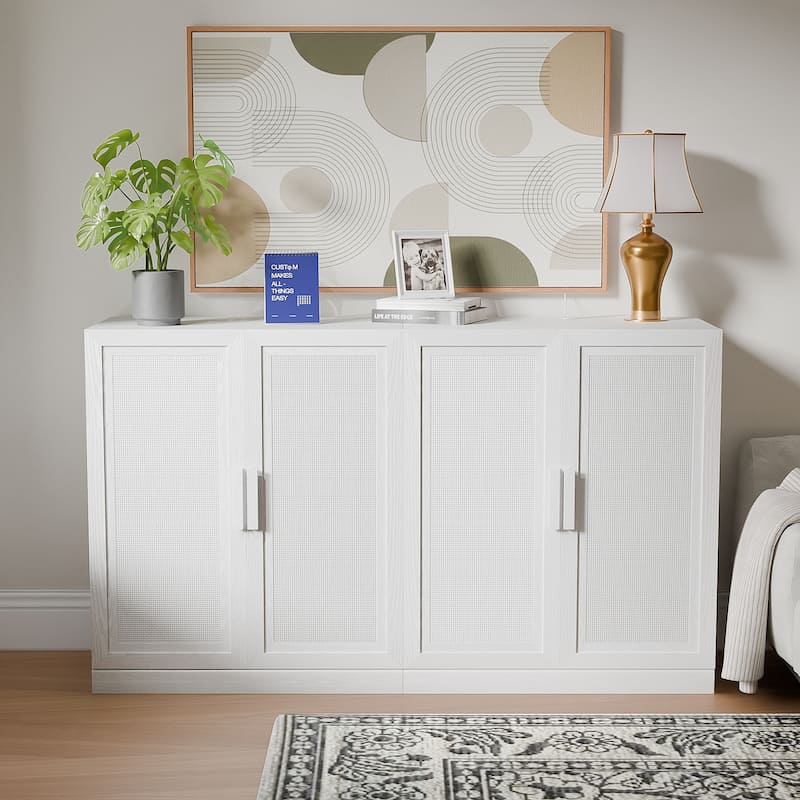 Dovelina Sideboard Buffet Storage Cabinets with Adjustable Shelves,Rattan Door - 72"Lx31"H - White