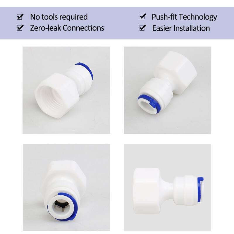 1/2 Inch Female to 3/8 Inch OD Straight Quick Connect Purifiers Fitting 10pcs - White,Blue - 37 x 27 x 25mm