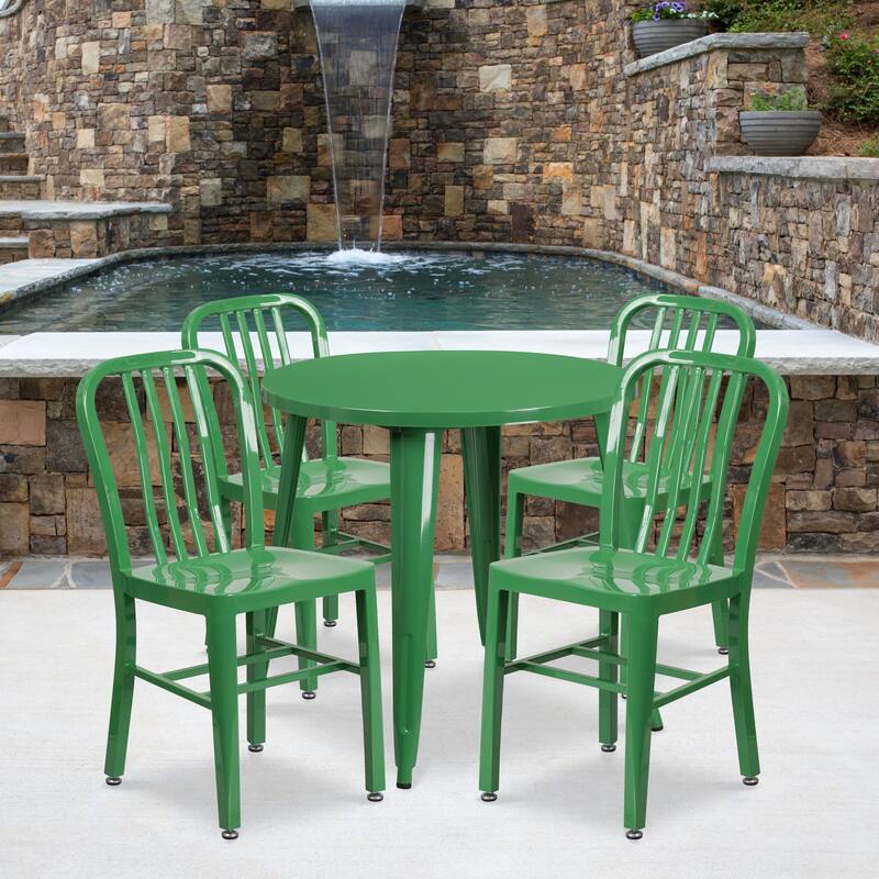 30-inch Round Metal Table and Chairs 5-piece Set - Green