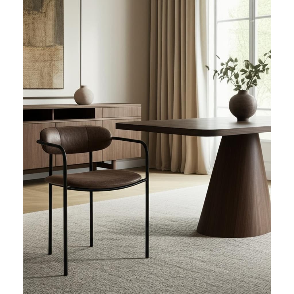 HomeRoots Brown and Black Faux Leather And Metal Open Back Dining Arm Chair - 21.26 in. x 28.74 in. x 21.65 in.