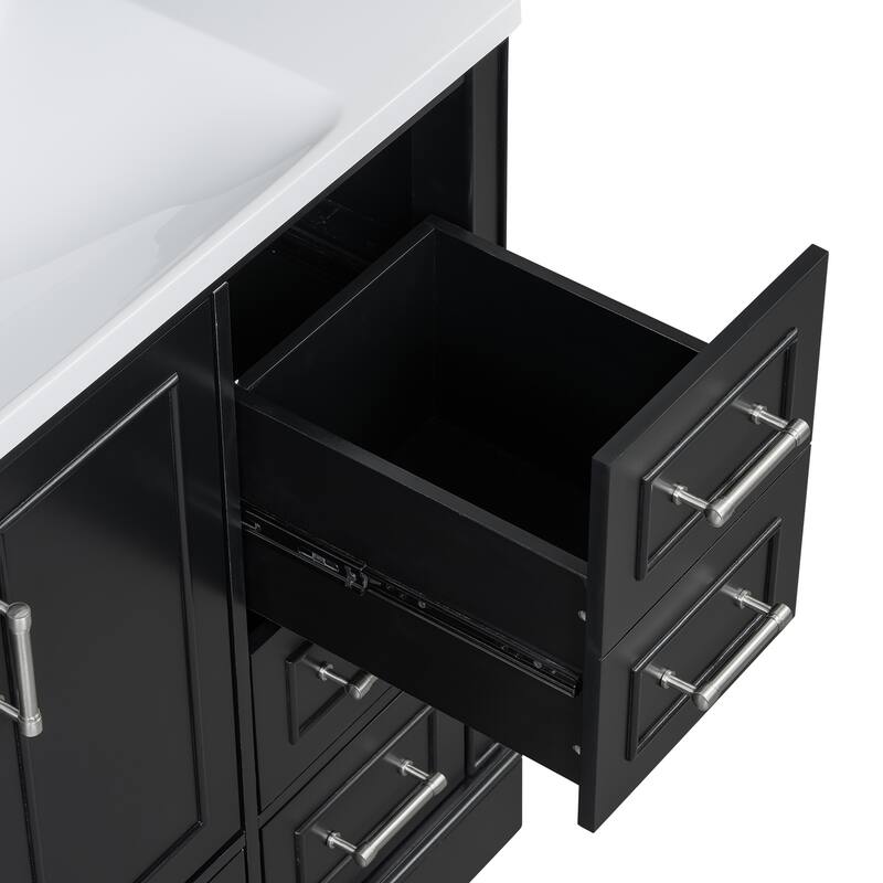36 inch Solid Wood Traditional Bathroom Vanity with Ceramic Sink and Four Drawers