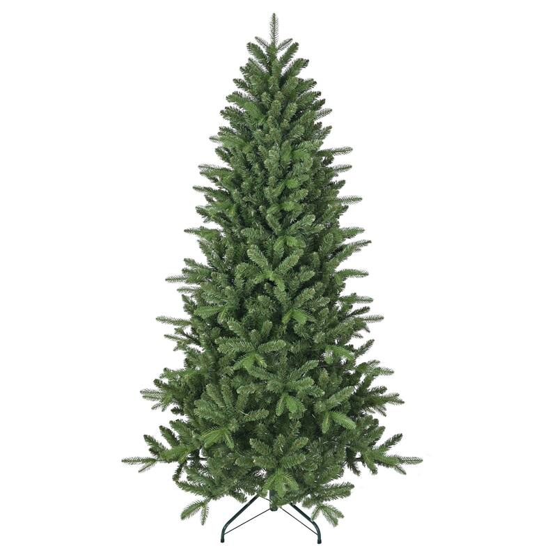 Unlit Artificial Hinged Pine Tree - PE+PVC Mixed Needles, Full Lush Shape, Metal Stand - Green