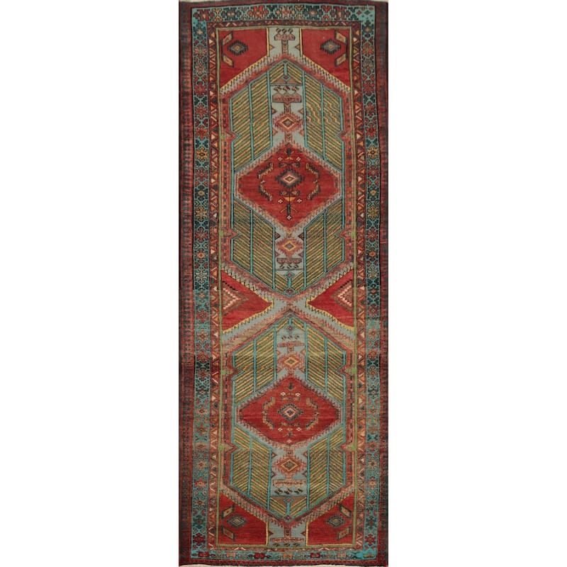 Hand Knotted Oriental 100% Wool Carpet Traditional Geometric Multi-Colored Ardebil Runner Rug - 10' 10'' X 3' 6''
