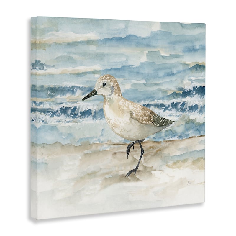 Stupell Balancing Sandpiper on Shore Canvas Wall Art Design By Nan