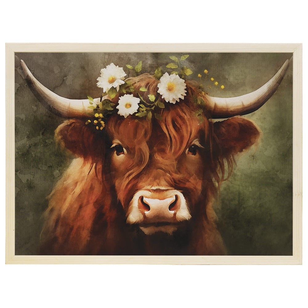 Sincere Surroundings Natural Wood Frame Ready to Hang Wall Art Floral Highland Cow